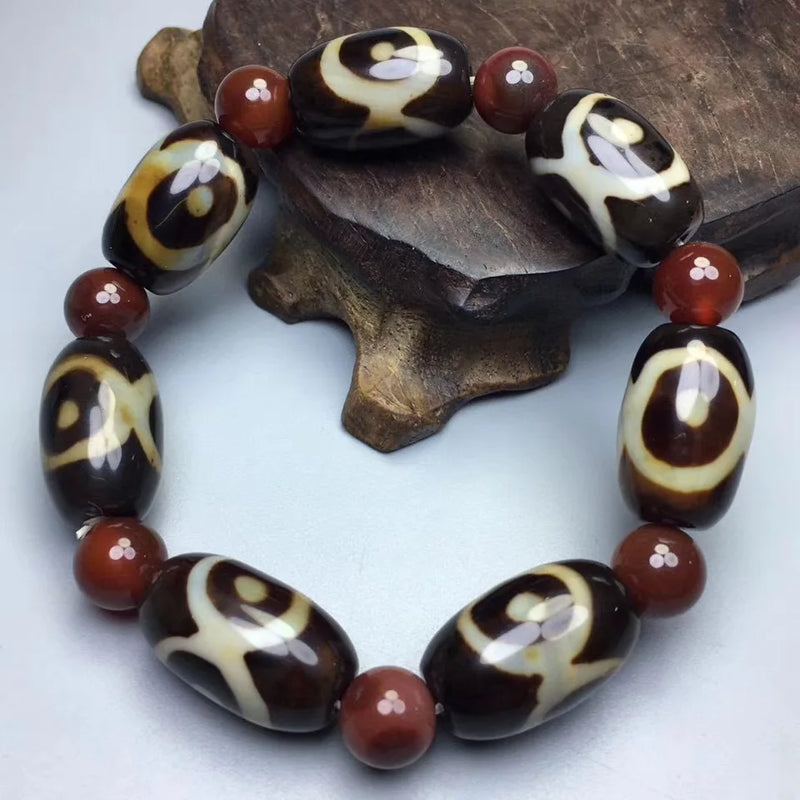 Raw Stone Agate Tibetan Three Eye Old DZi Bracelet