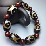 Raw Stone Agate Tibetan Three Eye Old DZi Bracelet