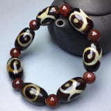 Raw Stone Agate Tibetan Three Eye Old DZi Bracelet