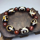 Raw Stone Agate Tibetan Three Eye Old DZi Bracelet