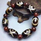 Raw Stone Agate Tibetan Three Eye Old DZi Bracelet