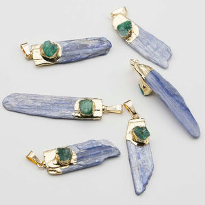 Green Agate Crystal Strip Pendants for DIY Jewelry 8Pcs
