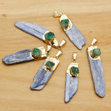 Green Agate Crystal Strip Pendants for DIY Jewelry 8Pcs