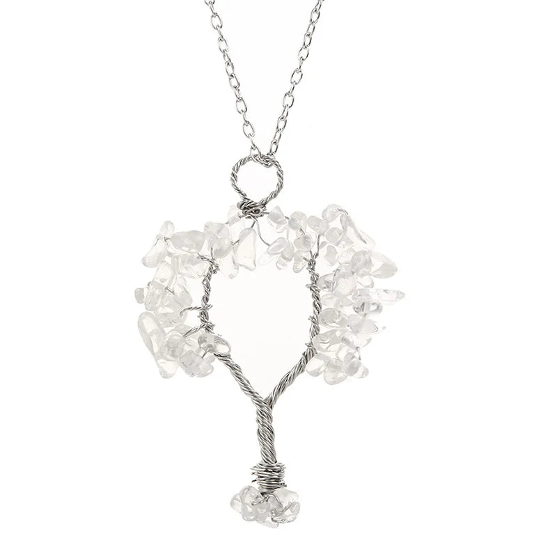 Tree of Life Raw Stone Handcrafted Necklace Metal Wrapped
