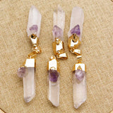 Raw Stone Crystal Pillar Amethyst Necklace Charms Jewelry