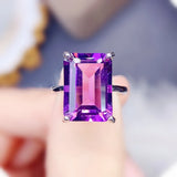 Natural Amethyst Citrine Rectangle Ring 925 Sterling Silver Fine Jewelry