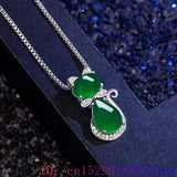 Green Jade Cat Pendant Necklace 925 Silver Gemstone Energy Chalcedony Agate