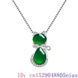 Green Jade Cat Pendant Necklace 925 Silver Gemstone Energy Chalcedony Agate