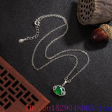 Green Jade Ruyi Pendant Necklace for Women 925 Silver Chalcedony Agate