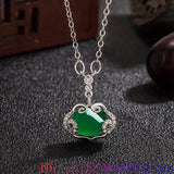 Green Jade Ruyi Pendant Necklace for Women 925 Silver Chalcedony Agate