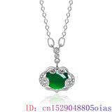 Green Jade Ruyi Pendant Necklace for Women 925 Silver Chalcedony Agate