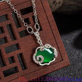 Green Jade Ruyi Pendant Necklace for Women 925 Silver Chalcedony Agate