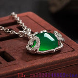 Green Jade Ruyi Pendant Necklace for Women 925 Silver Chalcedony Agate