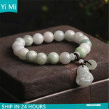 Jade Emerald Bead Bracelet Women Charm Jewelry with PIXIU Pendant