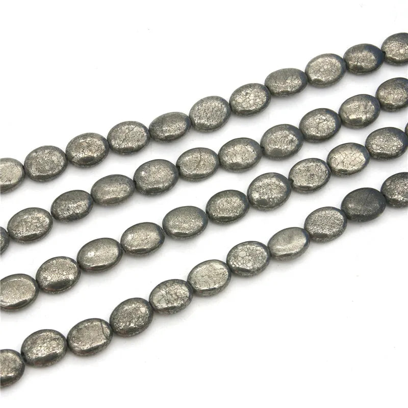 Real Stone Pyrite Oval Beads 8x10/10x14mm for Jewelry Making