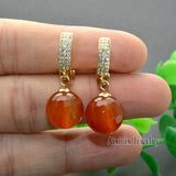 Red Agate 12mm Faceted Round Beads Dangle Earrings Hook