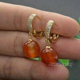 Red Agate 12mm Faceted Round Beads Dangle Earrings Hook