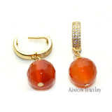 Red Agate 12mm Faceted Round Beads Dangle Earrings Hook