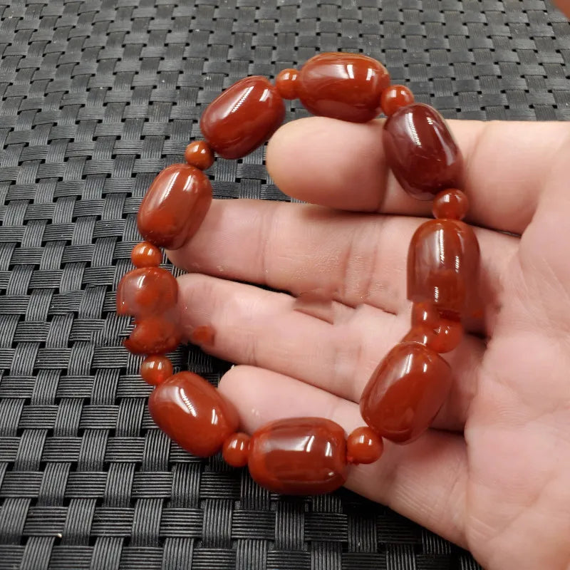 Red Agate Barrel Bead Bracelet for Men and Women