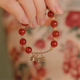 Red Agate Beads Bracelet with Bell Pendant