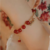 Red Agate Beads Bracelet Bell Pendant Magnetic Buckle Jewelry Gift