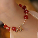 Red Agate Beads Bracelet with Bell Pendant