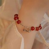 Red Agate Beads Bracelet Bell Pendant Magnetic Buckle Jewelry Gift