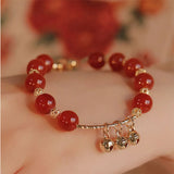 Red Agate Beads Bracelet with Bell Pendant