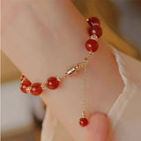 Red Agate Beads Bracelet with Bell Pendant