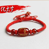 Red Agate Beads Bracelet Adjustable Charm Jewellery DIY Hand-Carved Luck Amulet