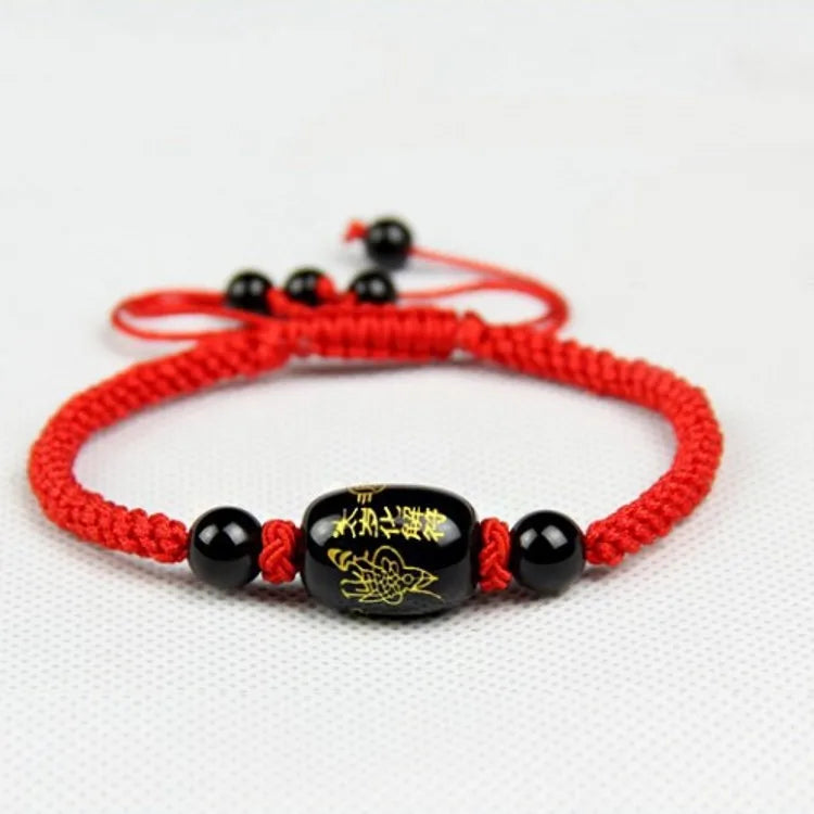 Red Agate Beads Bracelet Adjustable Charm Jewellery DIY Hand-Carved Luck Amulet