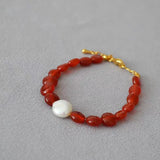 Red Agate Bracelet Necklace for Women Adjustable Baroque Pearl Luck Jewel