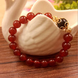 Red Agate Bracelet 14K Yellow Bead Hand Jewelry