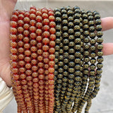 Red Agate Carved Copper Cash Beads Round Spacer 6-14mm