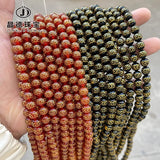 Red Agate Carved Copper Cash Beads Round Spacer 6-14mm