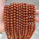 Red Agate Carved Copper Cash Beads Round Spacer 6-14mm