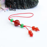 Red Agate Chalcedony Beads Pendant Key Chain Retro Style Charm Gift