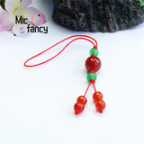Red Agate Chalcedony Beads Pendant Key Chain Retro Style Charm Gift