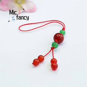 Red Agate Chalcedony Beads Pendant Key Chain Retro Style Charm Gift