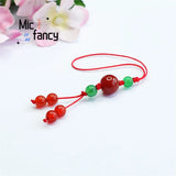 Red Agate Chalcedony Beads Pendant Key Chain Retro Style Charm Gift
