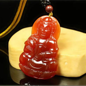 Red Agate Chalcedony Guanyin Pendant Necklace Fine Jewelry