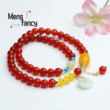Red Agate Chalcedony Jade Safety Clasp Double Loop Bracelet Fine Jewelry