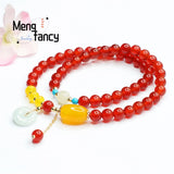 Red Agate Chalcedony Jade Safety Clasp Double Loop Bracelet Fine Jewelry