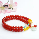 Red Agate Chalcedony Jade Safety Clasp Double Loop Bracelet Fine Jewelry