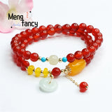 Red Agate Chalcedony Jade Safety Clasp Double Loop Bracelet Fine Jewelry