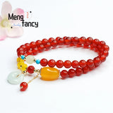 Red Agate Chalcedony Jade Safety Clasp Double Loop Bracelet Fine Jewelry