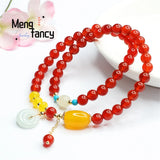 Red Agate Chalcedony Jade Safety Clasp Double Loop Bracelet Fine Jewelry