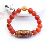 Red Agate Chalcedony 3-eye Bead Bracelet Retro Style Couple Charm Gift