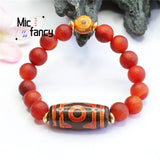 Red Agate Chalcedony 3-eye Bead Bracelet Retro Style Couple Charm Gift