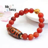 Red Agate Chalcedony 3-eye Bead Bracelet Retro Style Couple Charm Gift